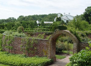 Entrance to the Rose Garden with some of the topiaries behind.