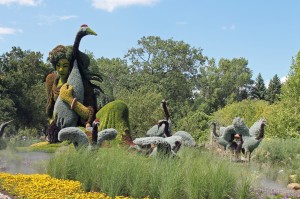 The Chinese Mosaiculture of a girl holding her beloved crane.